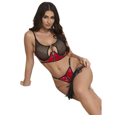Subblime - 955533 conjunto de sutiã de couro vermelho com zíper de malha s/m subblime sets caliente. Pt