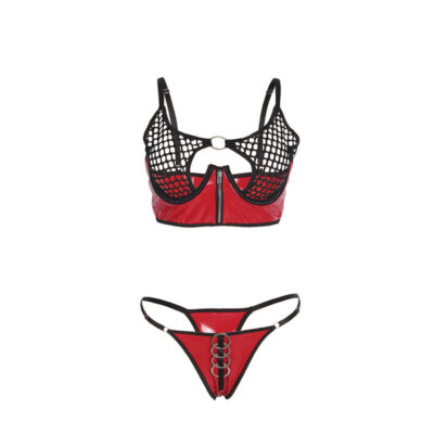 Subblime - 955533 conjunto de sutiã de couro vermelho com zíper de malha s/m subblime sets caliente. Pt
