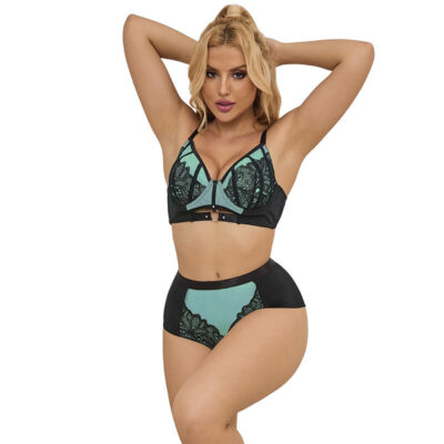 Subblime - 955557 conjunto de sutiã de couro verde com zíper de malha s/m
