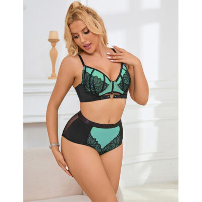 Subblime - 955557 conjunto de sutiã de couro verde com zíper de malha s/m subblime sets caliente. Pt