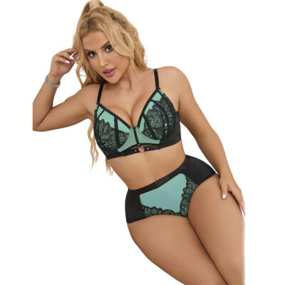Subblime - 955557 conjunto de sutiã de couro verde com zíper de malha s/m subblime sets caliente. Pt