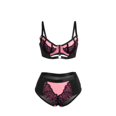 Subblime - 955571 conjunto de sutiã de couro verde com zíper de malha rosa p/m subblime sets caliente. Pt
