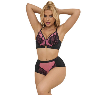 Subblime - 955571 conjunto de sutiã de couro verde com zíper de malha rosa p/m