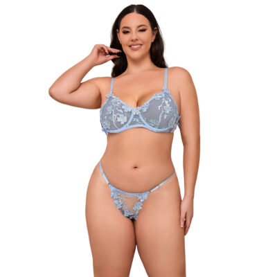 Alternative view of SUBBLIME - 957636 CONJUNTO DE SUTIÃ E CALCINHA BORDADOS COM FLORES AZUL CELESTE L/XL