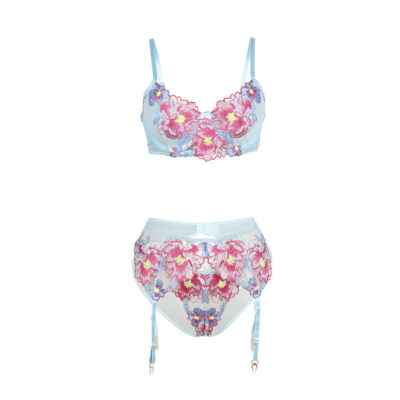 Subblime - 957643 conjunto de sutiã e cinto-liga bordado com flores rosa s/m subblime sets caliente. Pt