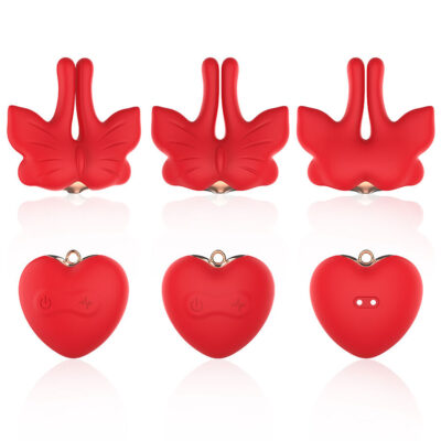 ARMONY - GRAMPOS MAGNÉTICOS PARA MAMILOS COM VIBRAÇÃO FORMATO BORBOLETA VERMELHO 17 Armony - grampos magnéticos para mamilos com vibração formato borboleta vermelho armony stimulators caliente. Pt