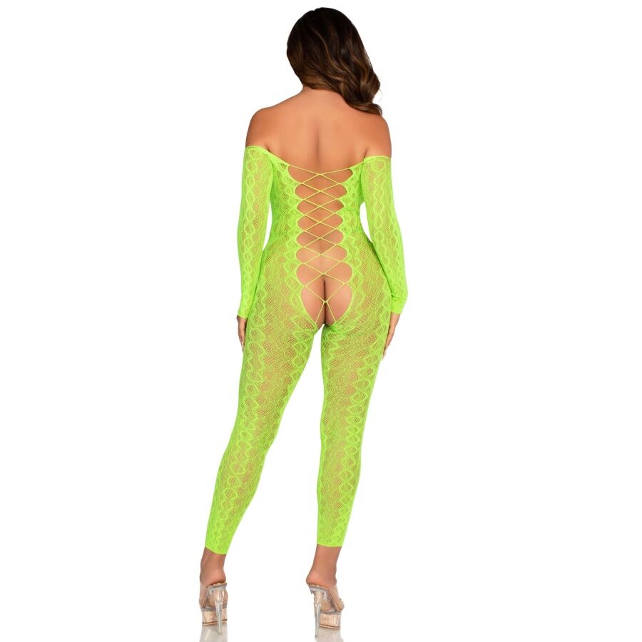 LEG AVENUE - BODYSTOCKING SEM BASE EXÓTICO RENDA DE COBRA VERDE NEON 2 Leg avenue - bodystocking sem base exótico renda de cobra verde neon - image 2