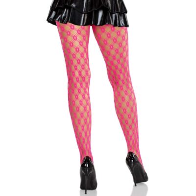 Alternative view of leg avenue - meia-calça de renda com ilhós rosa neon