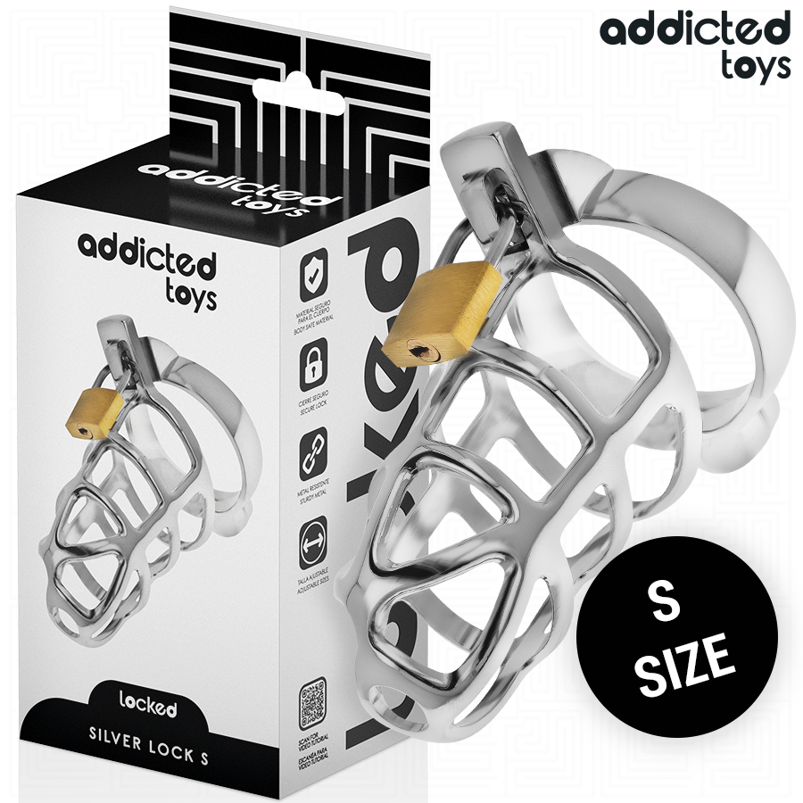 ADDICTED TOYS LOCKED - GAIOLA DE PÊNIS DE METAL COM TRAVA DE PRATA TAMANHO S 1 Addicted toys locked - gaiola de pênis de metal com trava de prata tamanho s