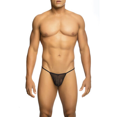 MOB - TANGA TRANSPARENTE EM FORMATO T PRETA TAMANHO L/XL