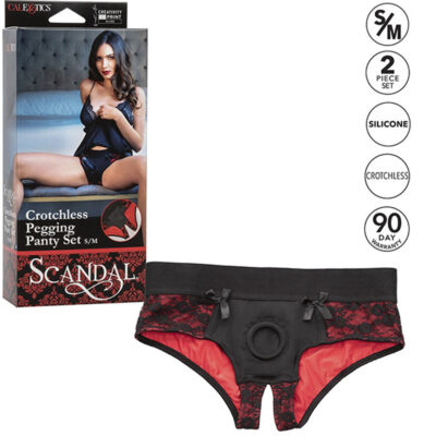 Calexotics - conjunto scandal de calcinhas sem fundo com dildo tamanho p/m calexotics caliente. Pt