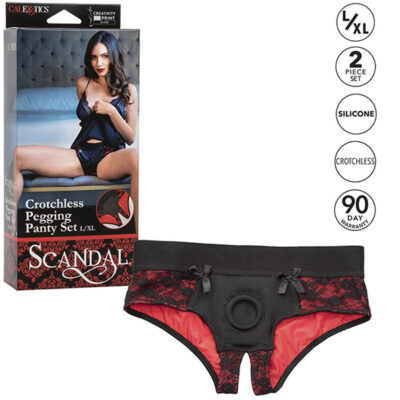 Calexotics - conjunto scandal de calcinhas sem fundo com dildo tamanho l/xl calexotics caliente. Pt