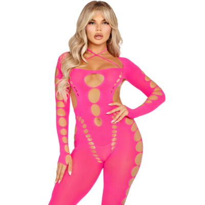 Leg avenue - bodystocking rosa com costas abertas tamanho único leg avenue bodystockings caliente. Pt