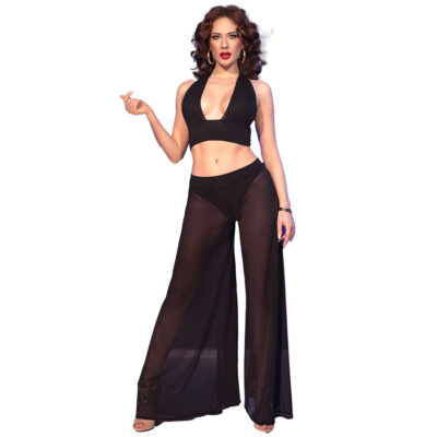 Chilirose - cr 4857 conjunto de blusa e calça preta tamanho g