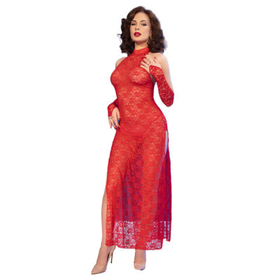 Chilirose - cr 4853 vestido de renda vermelho com luvas g/gg chilirose dresses caliente. Pt