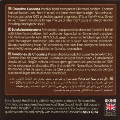 SKINS - PACOTE COM 4 PRESERVATIVOS CHOCOLATE PREMIUM 7 Skins - pacote com 4 preservativos chocolate premium skins caliente. Pt
