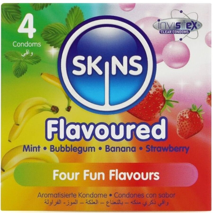 SKINS - PRESERVATIVOS PREMIUM MULTI SABORES PACOTE 4 1 Skins - preservativos premium multi sabores pacote 4