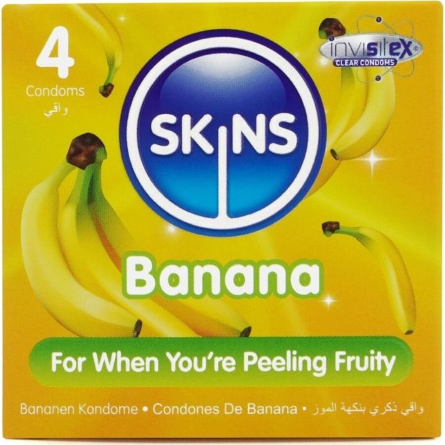 SKINS - PRESERVATIVOS BANANA PREMIUM PACOTE 4 1 Skins - preservativos banana premium pacote 4