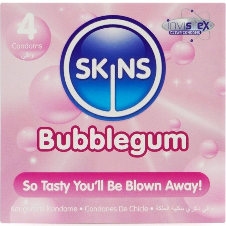SKINS - PRESERVATIVOS BUBBLEGUM PREMIUM PACOTE 4 1 Skins - preservativos bubblegum premium pacote 4
