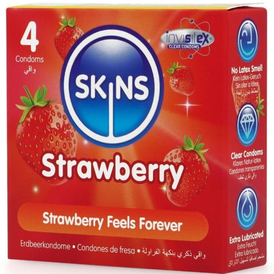 SKINS - PACOTE COM 4 PRESERVATIVOS PREMIUM DE MORANGO 2 Skins - pacote com 4 preservativos premium de morango - image 2