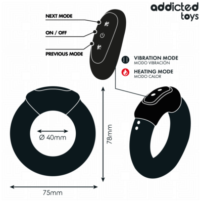 Addicted toys - anel pênico vibrante com efeito de aquecimento e controle remoto addicted toys caliente. Pt