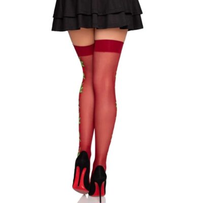 Leg avenue - 1957 meias de liga com flores vermelhas - tamanho único leg avenue hosiery caliente. Pt