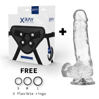 Alternative view of X RAY - ARNÊS + DILDO TRANSPARENTE COM BOLAS 18.5 CM -O- 3.8 CM