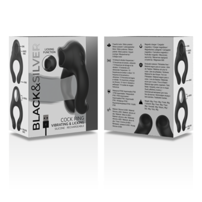 BLACK&SILVER - ANEL VIBRADOR DE SILICONE 3 MOTORES RECARREGÁVEIS PRETO 13 Black&silver - anel de galo vibrando e lambendo silicone recarregável preto black&silver caliente. Pt