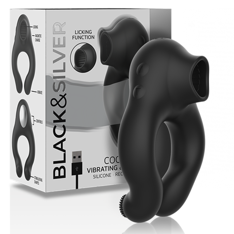 BLACK&SILVER - ANEL VIBRADOR DE SILICONE 3 MOTORES RECARREGÁVEIS PRETO 1 Black&silver - anel vibrador de silicone 3 motores recarregáveis preto