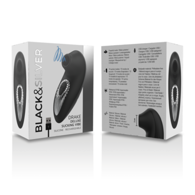 BLACK&SILVER - DRAKE DELUXE SUCKING VIBE SILICONE RECARREGÁVEL PRETO 11 Black&silver - drake deluxe sucking vibe silicone recarregável preto black&silver caliente. Pt