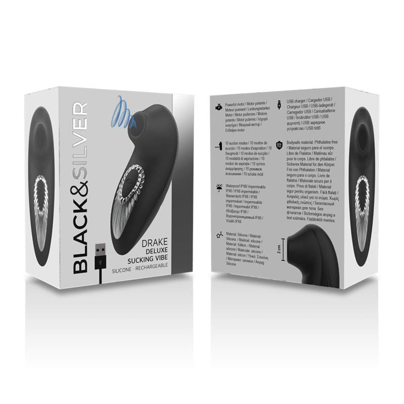 BLACK&SILVER - DRAKE DELUXE SUCKING VIBE SILICONE RECARREGÁVEL PRETO 6 Black&silver - drake deluxe sucking vibe silicone recarregável preto - image 6