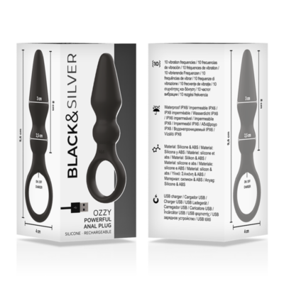 Black&silver - plugue anal de silicone poderoso ozzy black&silver caliente. Pt