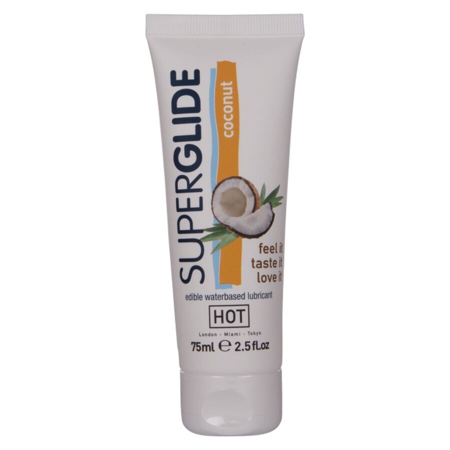 HOT - SUPERGLIDE LUBRIFICANTE COMESTÍVEL À BASE DE ÁGUA COM COCO 75 ML 1 Hot - superglide lubrificante comestível à base de água com coco 75 ml