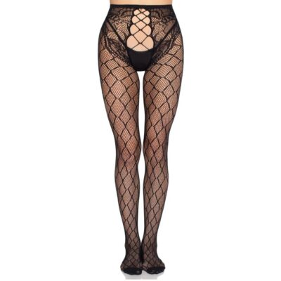 Leg avenue - meia-calça de rede 1966 com calcinha sem fundo preta - tamanho único