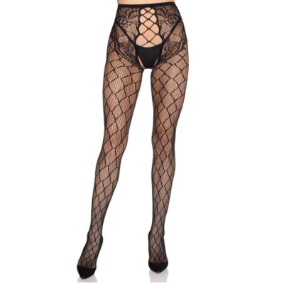 Leg avenue - meia-calça de rede 1966 com calcinha sem fundo preta - tamanho único leg avenue hosiery caliente. Pt