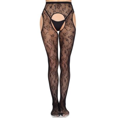 Leg avenue - 1967 meia-calça com ligas em rede preta - tamanho único