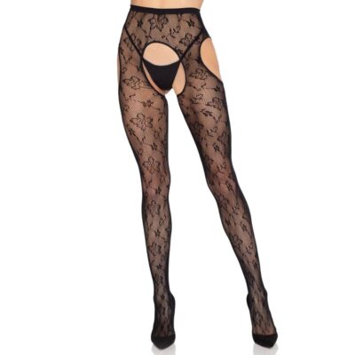 Leg avenue - 1967 meia-calça com ligas em rede preta - tamanho único leg avenue hosiery caliente. Pt