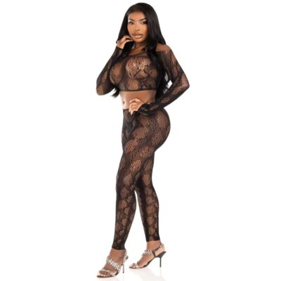 Leg avenue - 89373 top cropped com estampa de python e meia-calça sem pé preta - tamanho único leg avenue sets caliente. Pt