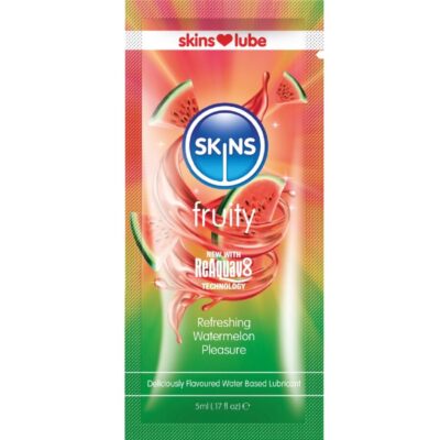 SKINS - LUBRIFICANTE À BASE DE ÁGUA COM SABOR DE MELANCIA - DOSE ÚNICA DE 5 ML