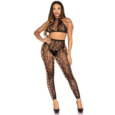 Leg avenue - 89372 top cropped e meia-calça sem volta preto - tamanho único leg avenue sets caliente. Pt