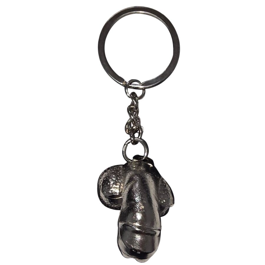 DIABLO PICANTE - CHAVEIRO DE METAL PRATEADO COM PÊNIS ENCOLHIDO 1 Diablo picante - chaveiro de metal prateado com pênis encolhido