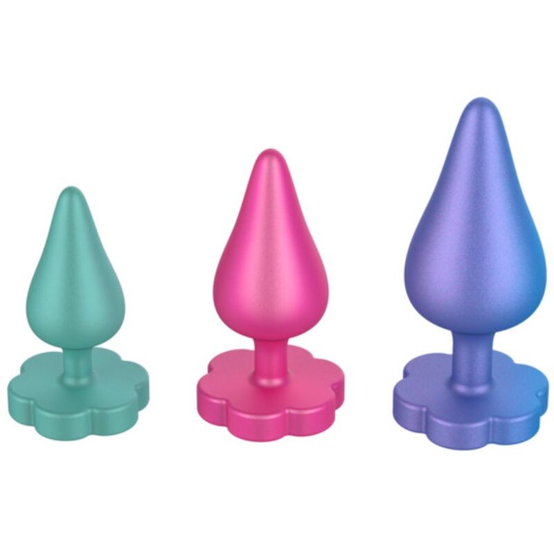 ROMP - KIT DE TREINAMENTO ANAL LUSTER P/M/G COM BASE EM FORMATO DE FLOR 1 Romp - kit de treinamento anal luster p/m/g com base em formato de flor