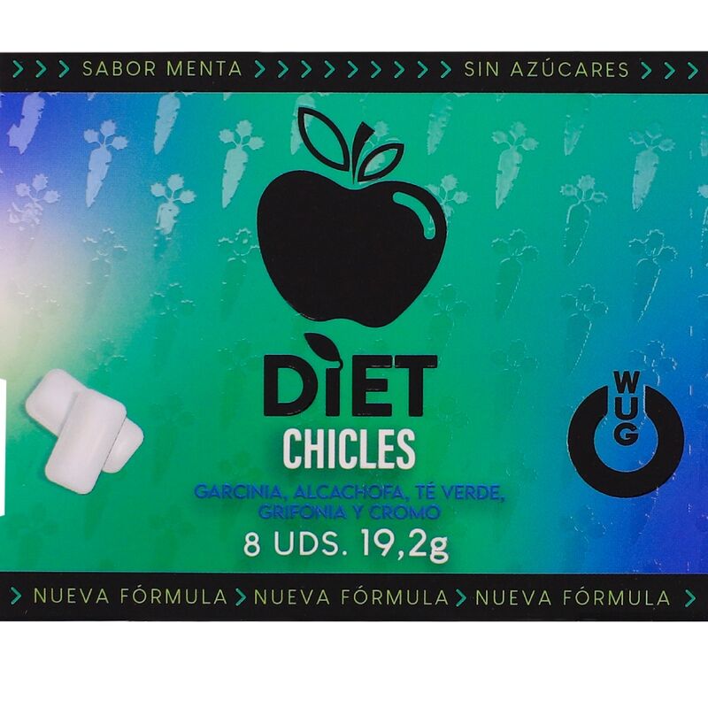 WUG DIET - GOMA DE HORTELÃ FUNCIONAL SEM AÇÚCAR, EM CARTELA COM 8 UNIDADES 1 Wug diet - goma de hortelã funcional sem açúcar, em cartela com 8 unidades