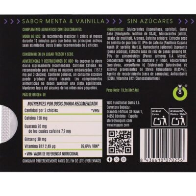 WUG ON - GOMA DE GUARANA FUNCIONAL COM CAFEÍNA, SABOR HORTELÃ E BAUNILHA, CARTELA COM 8 UNIDADES 7 Wug on - goma de guarana funcional com cafeína, sabor hortelã e baunilha, cartela com 8 unidades wug gum caliente. Pt