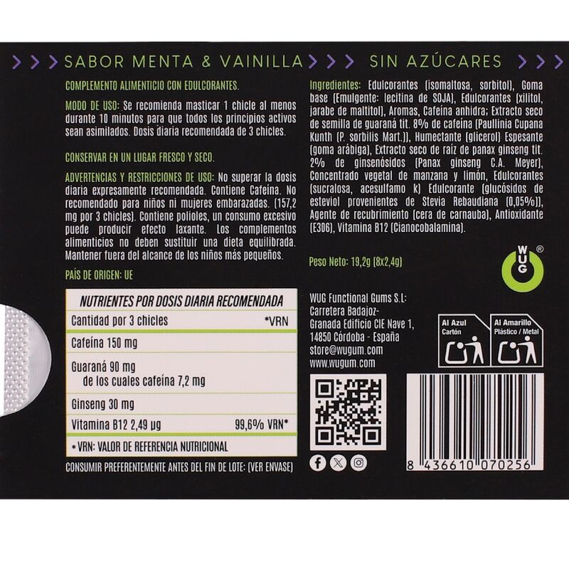WUG ON - GOMA DE GUARANA FUNCIONAL COM CAFEÍNA, SABOR HORTELÃ E BAUNILHA, CARTELA COM 8 UNIDADES 4 Wug on - goma de guarana funcional com cafeína, sabor hortelã e baunilha, cartela com 8 unidades - image 4