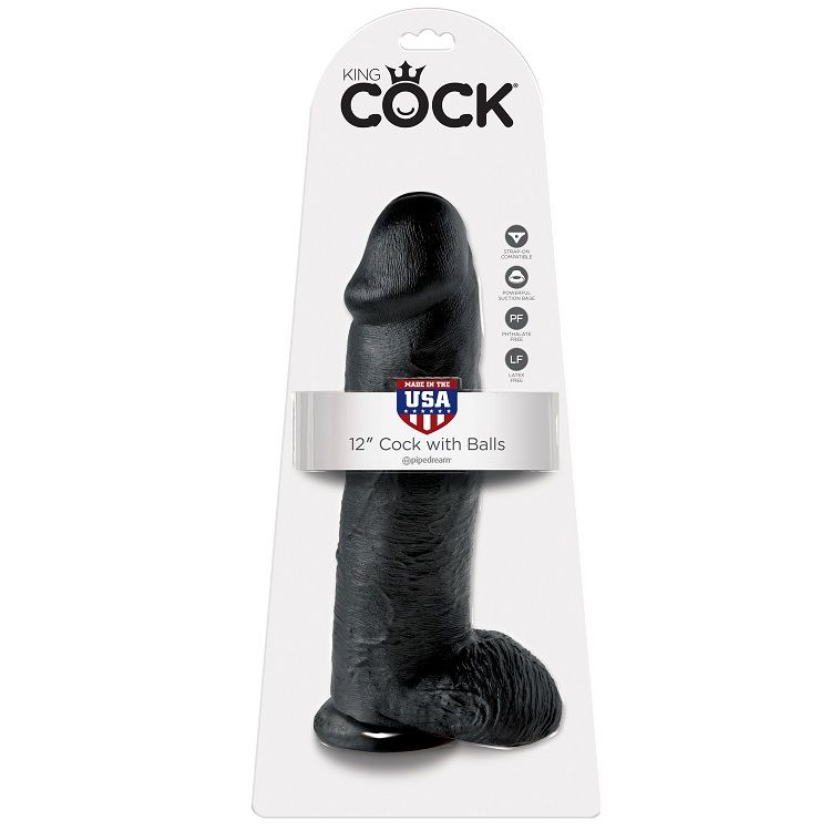 KING COCK - 12 DILDO PRETO COM BOLAS 30.48 CM 1 King cock - 12 dildo preto com bolas 30. 48 cm