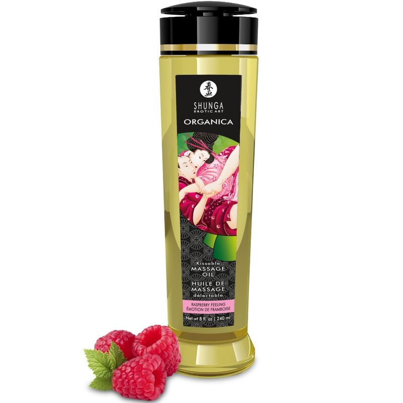 SHUNGA - ÓLEO DE MASSAGEM ORGÂNICO COM AROMA DE FRAMBOESA 240 ML 1 Shunga - óleo de massagem orgânico com aroma de framboesa 240 ml