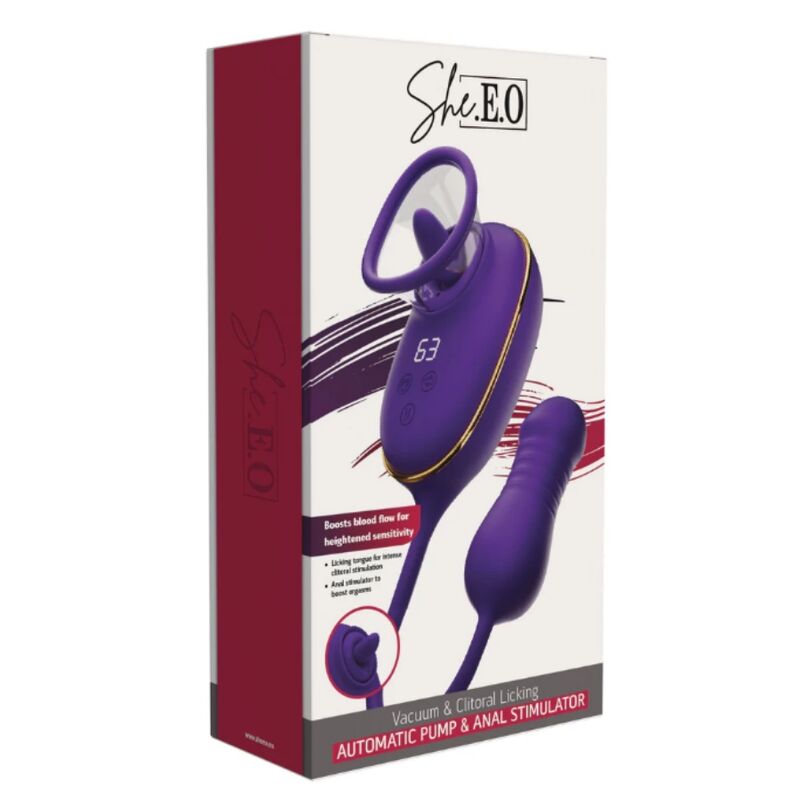 SHE.E.O - APARELHO DE SUCÇÃO CLITORIANA COM EFEITO DE LAMBIDA E ESTIMULADOR ANAL ROXO 5 She. E. O - aparelho de sucção clitoriana com efeito de lambida e estimulador anal roxo - image 5