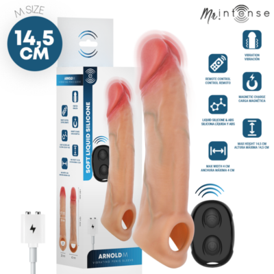 MR INTENSE - CAPA DE SILICONE PARA PÊNIS COM VIBRADOR ARNOLD M E CONTROLE REMOTO 14,5 CM -Ø- 4 CM