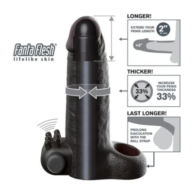 Fantasy x-tensions - manga extensora de pênis vibratória com sensação realista de 5cm preta fantasy x-tensions caliente. Pt